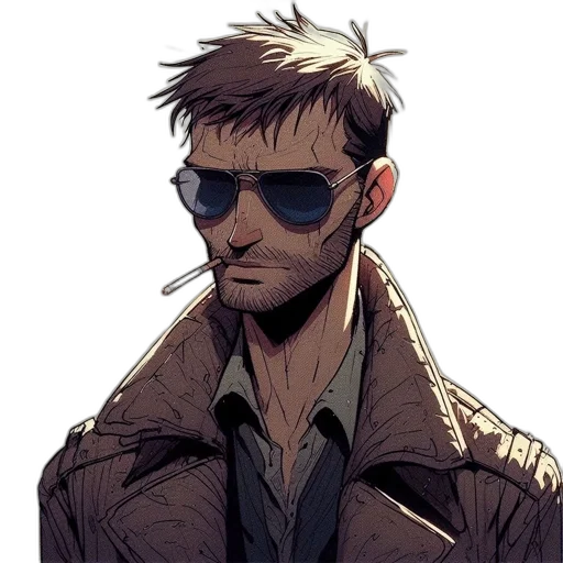 jacket, face, staff, cyberpunk transparent PNG cut-out