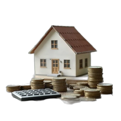 3d render, house, money, stacks transparent PNG cut-out