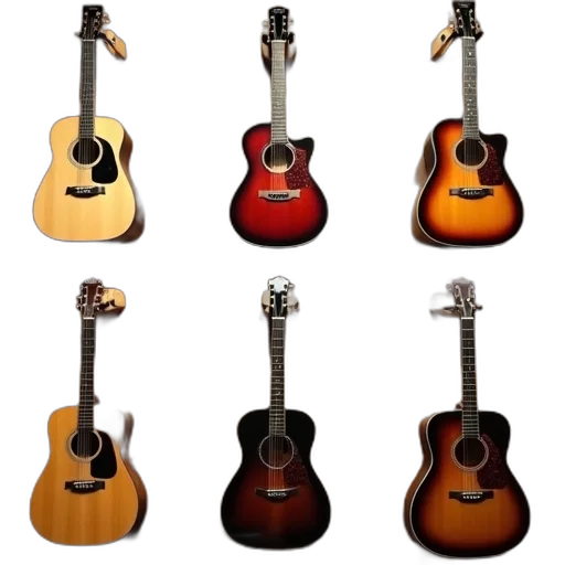 3d render, collection, six, guitars transparent PNG cut-out