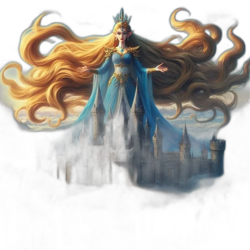 crown, dress, hair, dragon transparent PNG cut-out