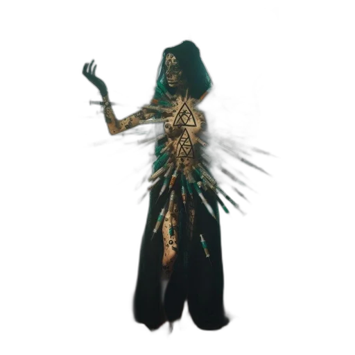 dress, creature, staff, jewelry transparent PNG cut-out