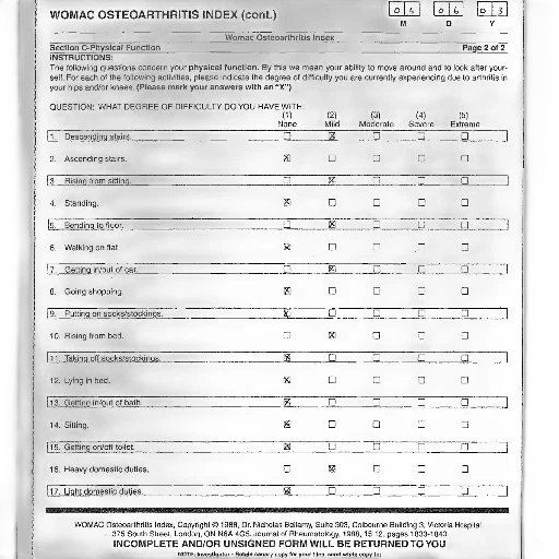 womac, osteoarthritis, index, form transparent PNG cut-out