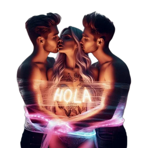 concept art, neon lights, couple, friend transparent PNG cut-out