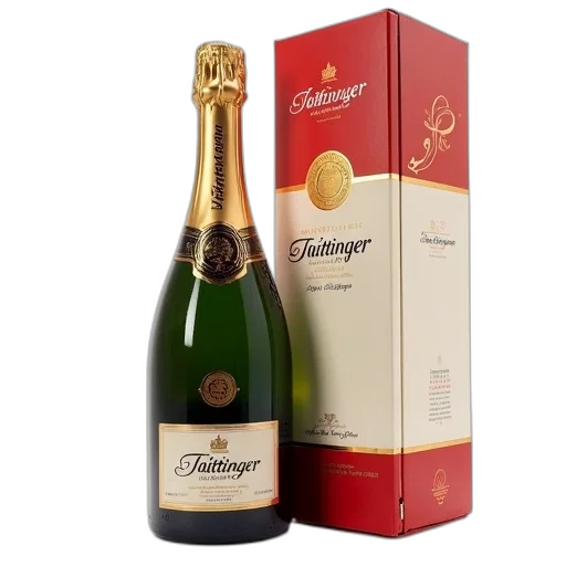 bottle, taittinger, champagne, displayed transparent PNG cut-out