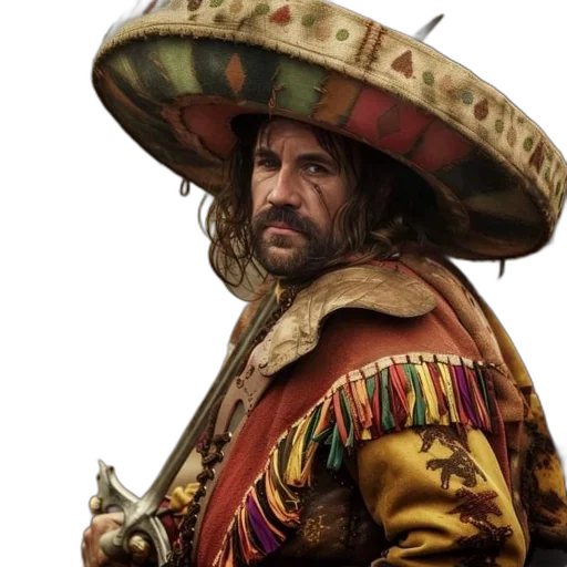 jacket, hat, staff, face transparent PNG cut-out
