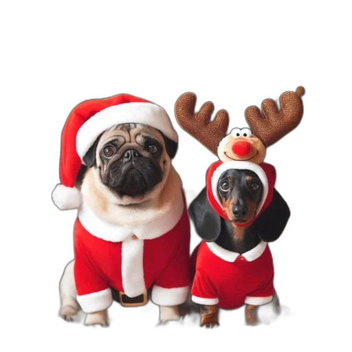 two, festively, dressed, pets transparent PNG cut-out