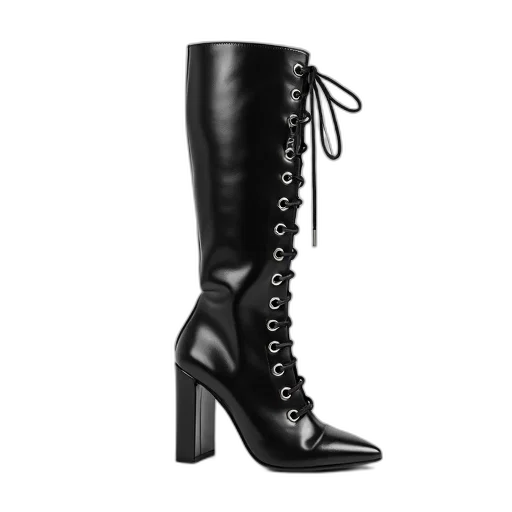 shoes, black, high-heeled, boot transparent PNG cut-out