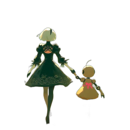 dress, hat, robot, staff transparent PNG cut-out
