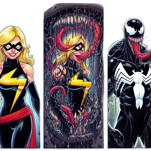 comic book art, concept art, three, panels transparent PNG cut-out