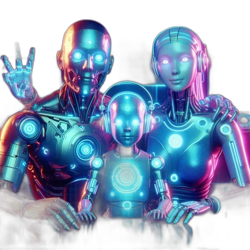 robot, cyberpunk, vaporwave, 3d render transparent PNG cut-out