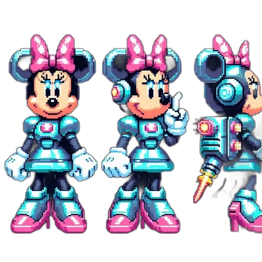robot, pixel art, concept art, 3d render transparent PNG cut-out