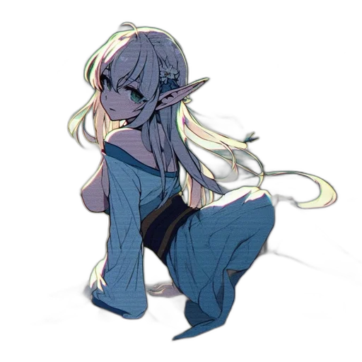 dress, creature, staff, hair transparent PNG cut-out