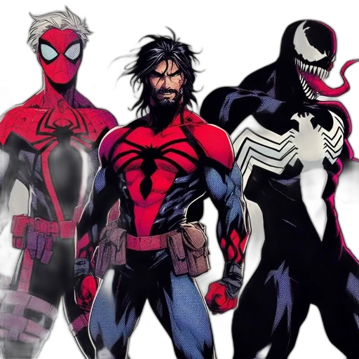 comic book art, concept art, three, characters transparent PNG cut-out