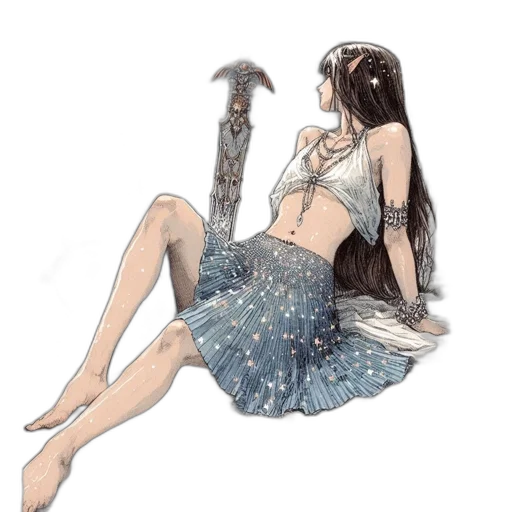 dress, staff, jewelry, hair transparent PNG cut-out