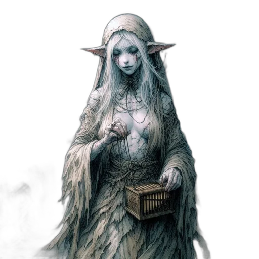dress, creature, mask, staff transparent PNG cut-out