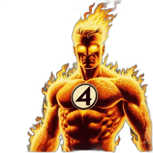 comic book art, concept art, fire, muscular transparent PNG cut-out