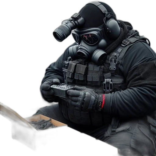 weapon, jacket, mask, staff transparent PNG cut-out