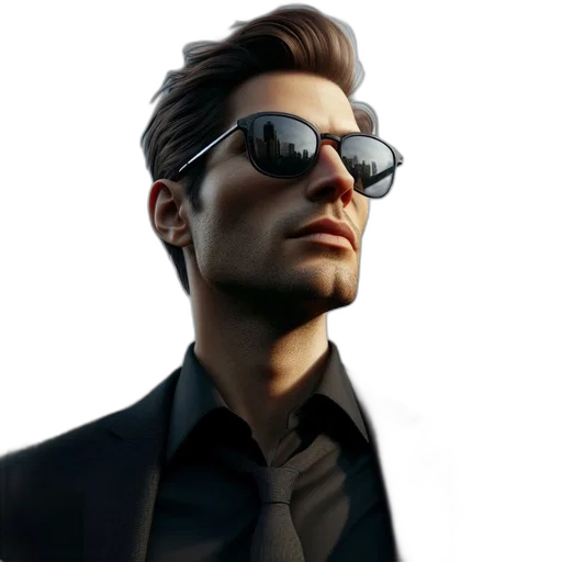 face, jacket, staff, photorealistic transparent PNG cut-out