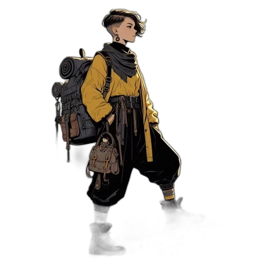 jacket, hat, staff, concept art transparent PNG cut-out
