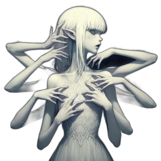 dress, creature, robot, hair transparent PNG cut-out