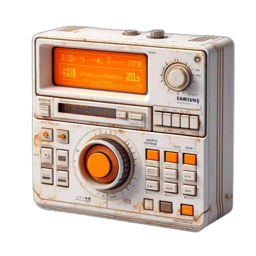 robot, weapon, 3d render, retro-futuristic transparent PNG cut-out