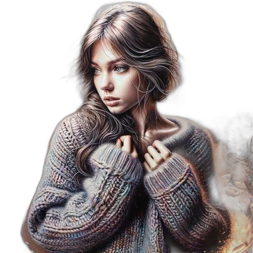 jacket, jewelry, face, photorealistic transparent PNG cut-out