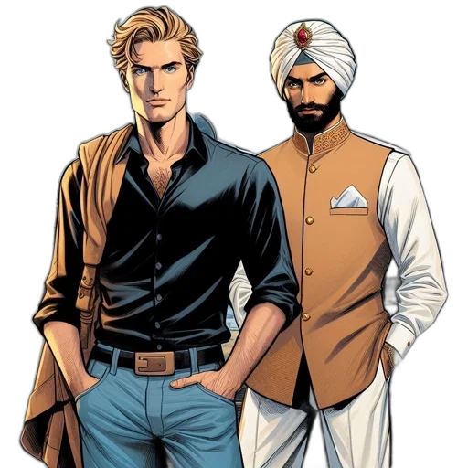 comic book art, concept art, cartoon, two transparent PNG cut-out