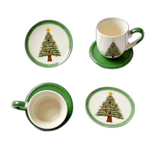 3d render, set, ceramic, christmas-themed transparent PNG cut-out