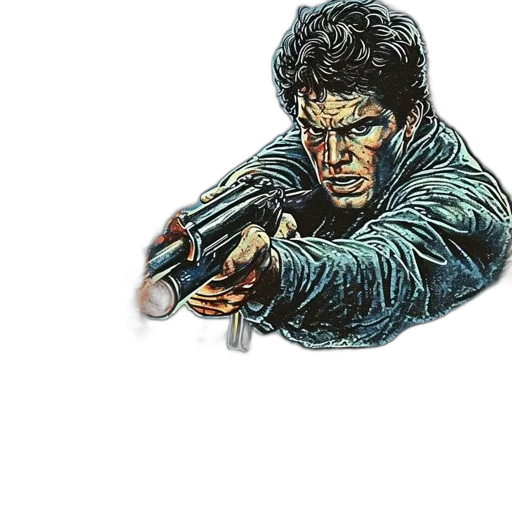 jacket, weapon, comic book art, pixel art transparent PNG cut-out