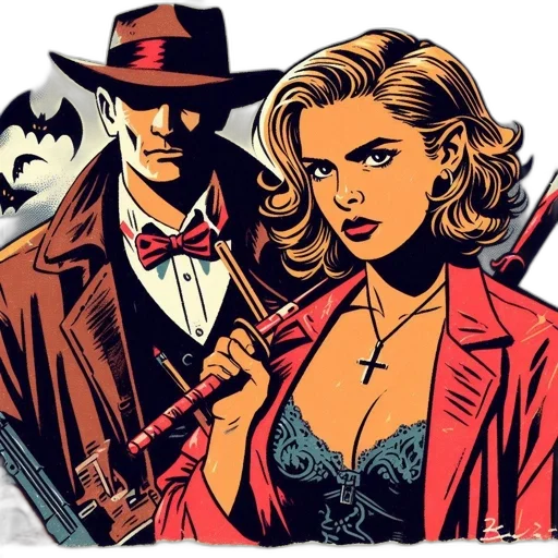 comic book art, cartoon, man, trench transparent PNG cut-out