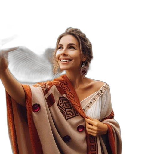 dress, staff, jewelry, photorealistic transparent PNG cut-out