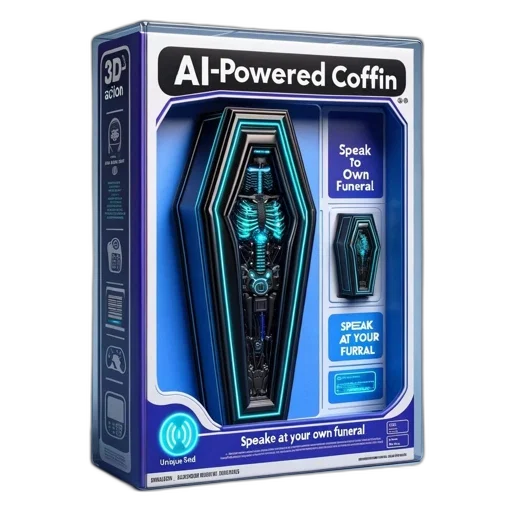 robot, cyberpunk, ai-powered, coffin transparent PNG cut-out