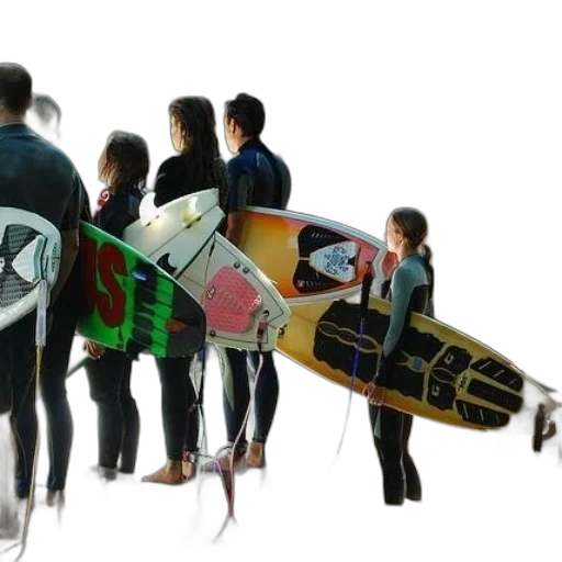 3d render, group, surfers, wetsuits transparent PNG cut-out