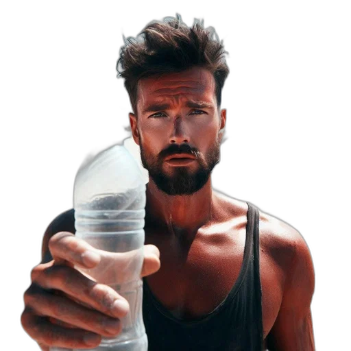 bottle, hair, face, weapon transparent PNG cut-out