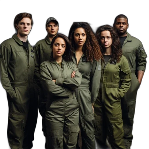 staff, jacket, six, individuals transparent PNG cut-out