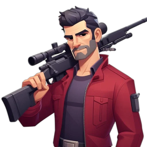 weapon, staff, jacket, face transparent PNG cut-out