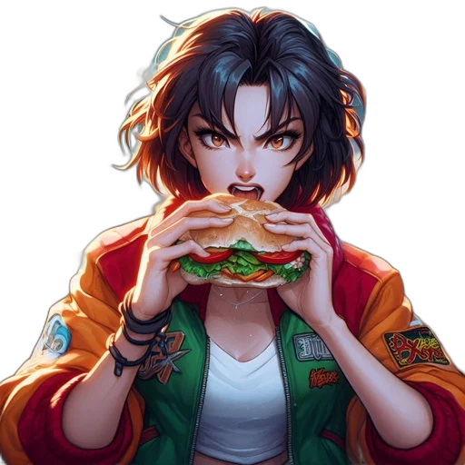 food, jacket, face, cyberpunk transparent PNG cut-out
