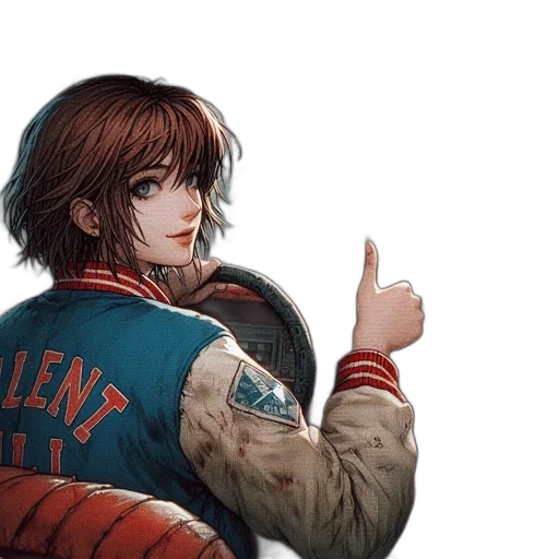 jacket, weapon, hair, concept art transparent PNG cut-out