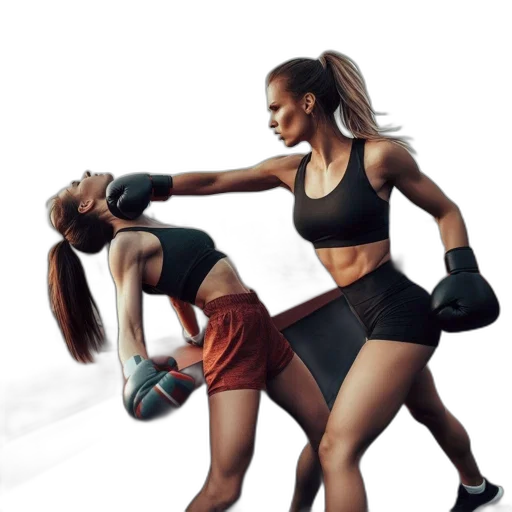 two, female, boxers, spar transparent PNG cut-out