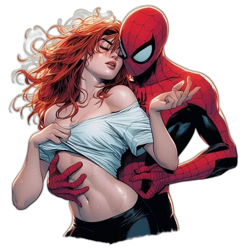 comic book art, concept art, spider-man, embraces transparent PNG cut-out