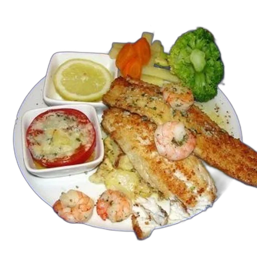 food, photorealistic, plate, seafood transparent PNG cut-out