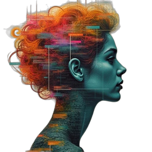 face, crown, hair, robot transparent PNG cut-out