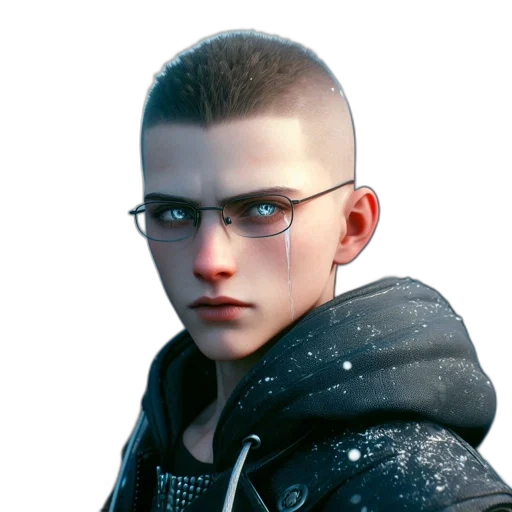 jacket, face, staff, weapon transparent PNG cut-out