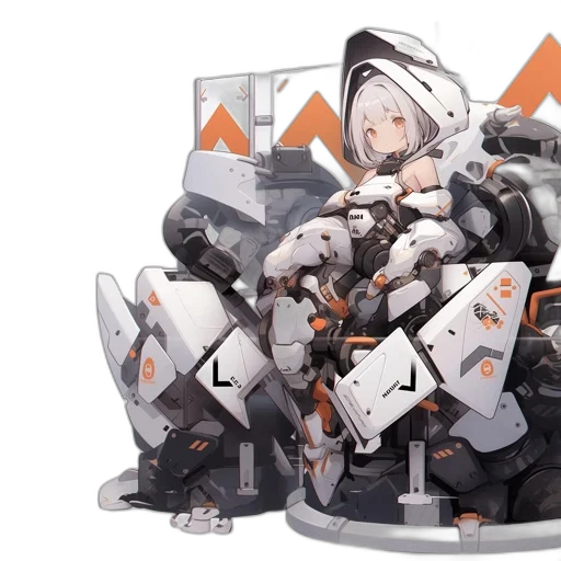 robot, weapon, concept art, monochrome transparent PNG cut-out