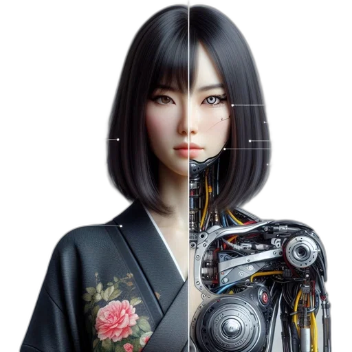 robot, face, dress, cyberpunk transparent PNG cut-out