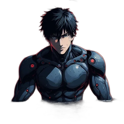 robot, jacket, face, weapon transparent PNG cut-out