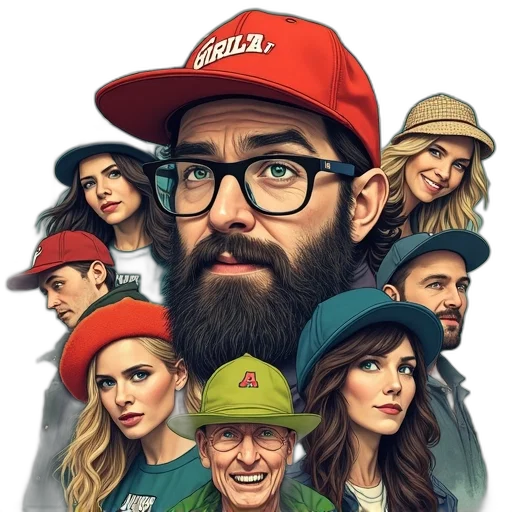 hat, staff, face, jacket transparent PNG cut-out