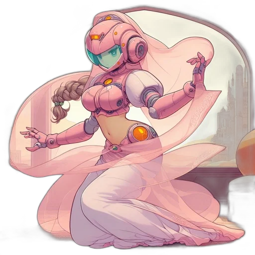 robot, dress, creature, staff transparent PNG cut-out