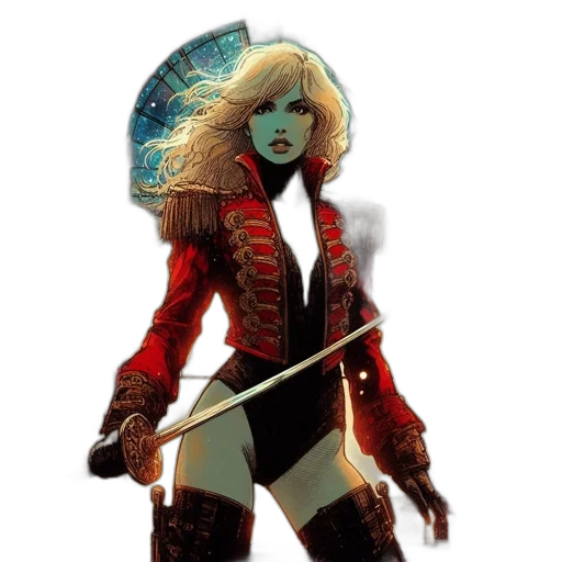 staff, jacket, sword, comic book art transparent PNG cut-out