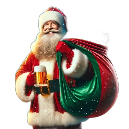 santa, holds, drink, while transparent PNG cut-out